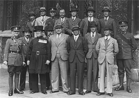N.C.O.'s of The Depot Worcestershire Regiment visit the Tower of London on 3rd June 1938 Back row: Mr. Marks, L/Sgt. H. Letherbarrow (Depot), Sgt. H. Egan (1st. Bn. 'D' Coy), Mr. Dalloway, L/Sgt. F. Baker (Depot), Sgt. S. Lusby (Depot, Cook Sgt.), Sgt. A. Rendell (Depot) Front row: RSM W. Richards (1st Bn.) , Mr. Rea, Yeoman Murphy, Mr. Lester, RSM A. Humphries (Depot), Sgt. G. Mills (Depot), C/Sgt. C. Ham (Depot - Orderly Room Sgt.), Sgt. F. Hart (Depot), CSM J. Keating (1st. Bn.)